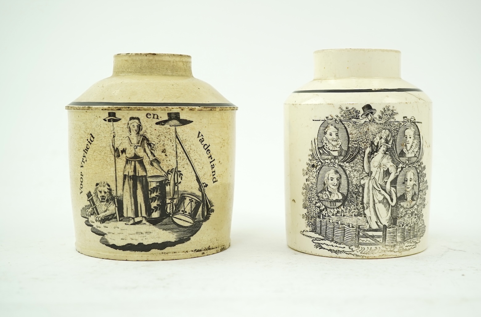 Two Leeds creamware Dutch market tea caddies, c.1790